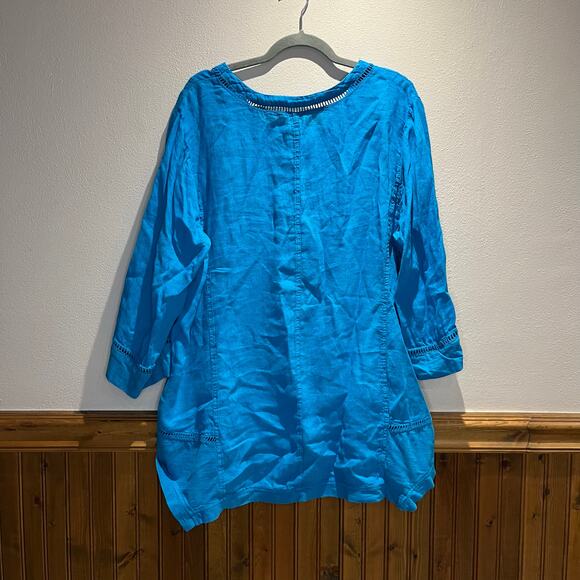 Soft Surroundings Leonie Tunic Top 100% Linen Sz 2X Carribean Turquoise Coastal - Picture 5 of 5